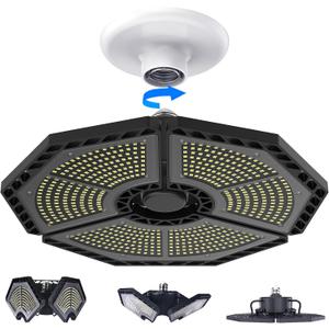 KERNOWO LED Garage Lights, 140W 18500 Lumens Garage Ceiling Lighting, 6000K Daylight with Deformable Three Panels Light Fixture E26/E27 Triple Glow LED Shop Light for Basement Workshop Warehouse