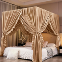 Mengersi Beige Canopy Bed Curtains Queen Size,Royal Breathable Lightweight Private Space-Elegant Bed Curtains Bedroom Decoration Accessories for Adults