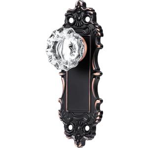 Dummy Door Knob Interior, Antique Single Side Glass Closet Door Knobs Replacement Vintage Crystal Cabinet Dummy Door Handles No Lock, Oil Rubbed Bronze Finish 2 Pack