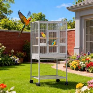 GarveeHome 41 Inch Large Bird Cage, Bird Cage with Rolling Storage Stands, Feed Bowls, Parrot Cage for Parakeets, Conures, Cockatiel, Cockatoo