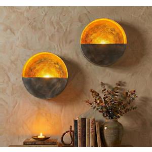 NativeSkins Eclipse Metal Wall Candle Sconces Set of Two Wall Candle Holders - Set of 2 Handcrafted Decorative Tea Light Sconce for Living Room Decor Gold Tea Holder