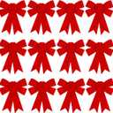 KIMOBER 12PCS Red Christmas Bows,Small PVC Velvet Christmas Wreath Bows for Xmas Tree Garland Party Decoration (6.3 x 5.5 Inches)