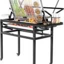 BBQ Charcoal Grill with Cart, Heavy Duty Square Outdoor Detachable Portable Grill, 360 Rotating Cooking Grid Stand-up Grills with Wheels for Camping Garden Commercial Barbeque