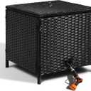 Decorative Garden Hose Storage Box with Lid, Weather Resistant Handwoven PE Rattan Water Hose Holder, Storage For Garden Tools, 200FT 5/8'' Hose Capacity (Black)