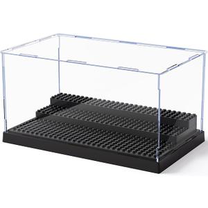 Mlikero Minifigure Display Case for Action Figures Blocks, Clear Dustproof Acrylic Display Box Storage with 3 Movable Steps Gifts for Children,Black
 30" x 17" in