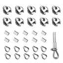 30PCS 1/4 Inches M6 Stainless Steel Wire Rope Cable Clip Clamp & M6 Thimble & M6 Aluminum Crimping Loop Sleeve (3 Styles 10PCS Each), Cable Clamp Fasteners for 1/8"-1/4" Diameter Wire Rope or Cables