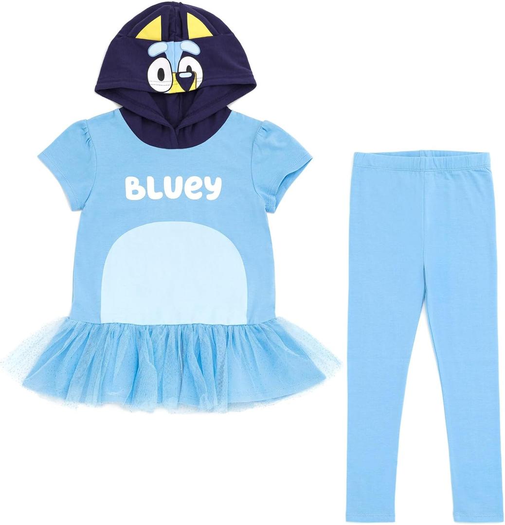 Bluey Bingo Girls Cosplay T-Shirt Dress and Leggings Outfit Set Toddler to Big Kid