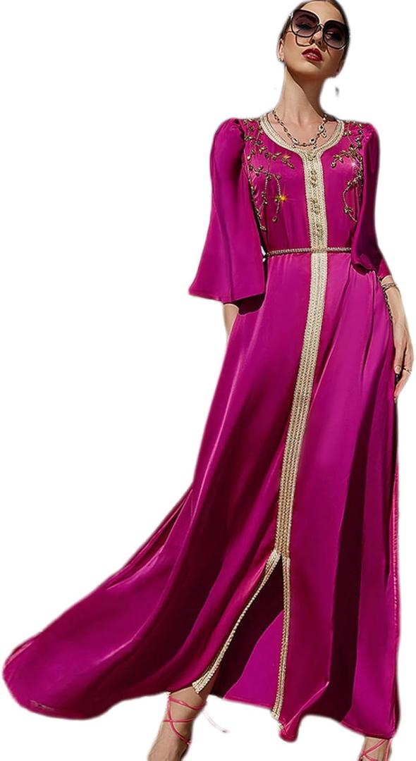 IDOPIP Embroidery Abayas for Women Muslim Moroccan Floral Maxi Kaftan Dress Arabic Islamic Dubai Robe Ramadan Prayer Clothes (XX-Large, Hot Pink) IDOPIP Embroidery Abayas for Women Muslim Moroccan Floral Maxi Kaftan Dress Arabic Islamic Dubai Robe Ramadan Prayer Clothes (XX-Large, Hot Pink)