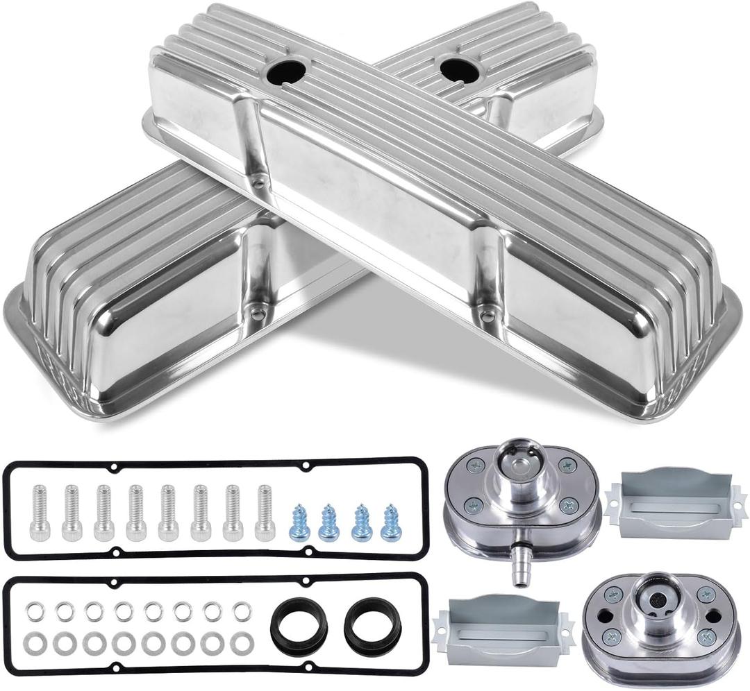 Aluminum Tall Valve Covers for 1958-1986 Chevy SBC 283, 302, 305, 327, 350, 400 Engine Small Block Finned Polished Valve Covers