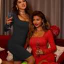 XXTAXN Women's Sexy Bodycon Long Sleeve Backless Party Mini Dress Red (Red, M)