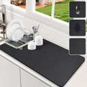Dish Drying Mat for Kitchen Counter, 17"x31.5" Dish Drying Pad with Non-slip Rubber Backed, Hide Stain Anti Absorbent for Kitchen Counter, Drying Mat for Coffee Machine Dish Rack (Black)
