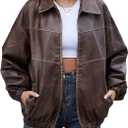 Bakyarder Womens Oversized Y2K Faux Leather Jackets Vintage Plus Size Fashion Motorcycle Coats Fall Fashion Outfits 2025 (Medium, Browns)