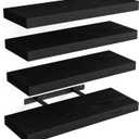 Fixwal Floating Shelves for Wall, Wall Mounted Rustic Wood Shelves for Bathroom, Living Room, Bedroom and Kitchen, Wall Shelves for Storage,Books,Room Decor (Black, Set of 4, 15.8 Inch)