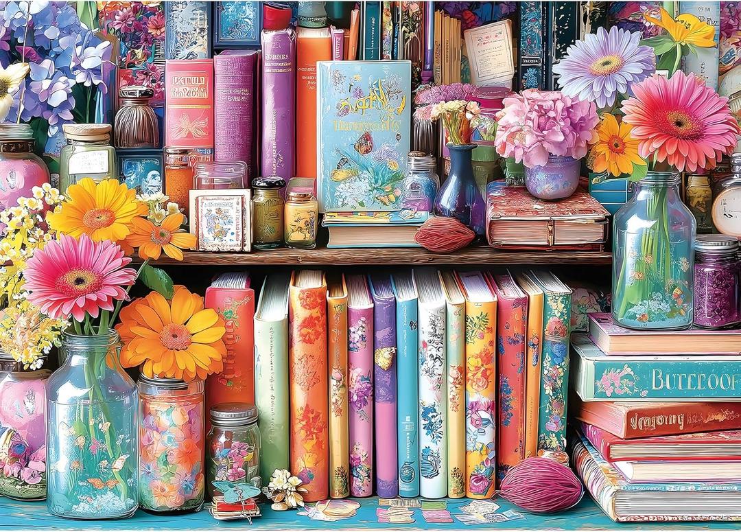 Vibrant Book Nook 1000 Piece Puzzle for Adults, Fun Puzzles for Adults 1000 Pieces with HD Print & Poster, 27.5 * 19.7 in Dust Free, for Gifts Halloween Christmas Family Games Lovers