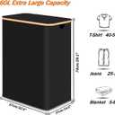 efluky Laundry Hamper with Lid, Trio Laundry Hamper with 3 Removable Bags, 3 Section Laundry Basket with Bamboo Handles for Bathroom, Bedroom & Laundry Room, 160L Black