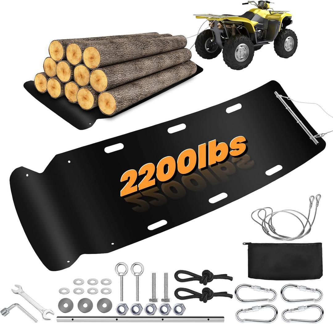 50"x114" Yard Drag Sled, 1/8 Inch Thickened HDPE 2200LBS Heavy Duty Yard Glider for ATV, UTV, Tractor, Utility Sled with Metal Pull Cables, Yard Drag Mat for Hauling Debris, Construction Materials