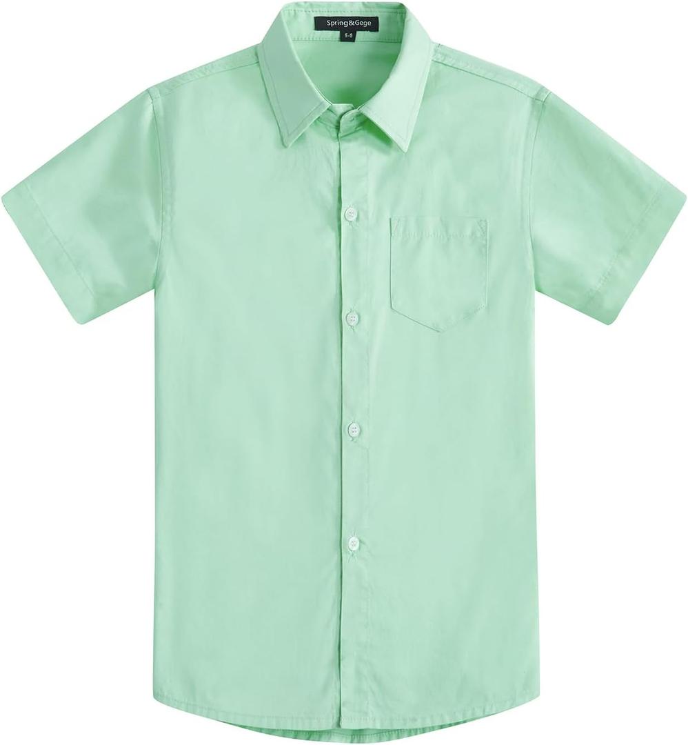 Spring&Gege Boys Cotton Dress Shirt Button Down Kids Short Sleeve Uniform Solid (2-14 Years) (Green)