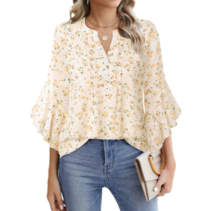 Timeson Women's 3/4 Sleeve Tops Dressy Casual Business Work Blouses Chiffon Office Shirts, Size M