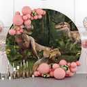 AOFOTO 7.2x7.2ft Polyester Dinosaur Circle Backdrop Cover Forest Jungle Park 3D Dinosaur Round Photography Background Boy Kids Baby Shower Birthday Theme Adventure Party Decorations Photoshoot Props