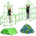 130 Piece Glow in The Dark Fort Building Kit  Indoor Play Engineering Set with Connecting Sticks & Balls  Creative STEM Building Toys