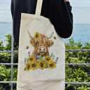 Dlzdn Sunflower Highland Cow Canvas Tote Bag For Women Aesthetic Tote Bag Shopping Grocery Bag Beach Bag Gifts for Women Teacher Bag Reusable Grocery Bag