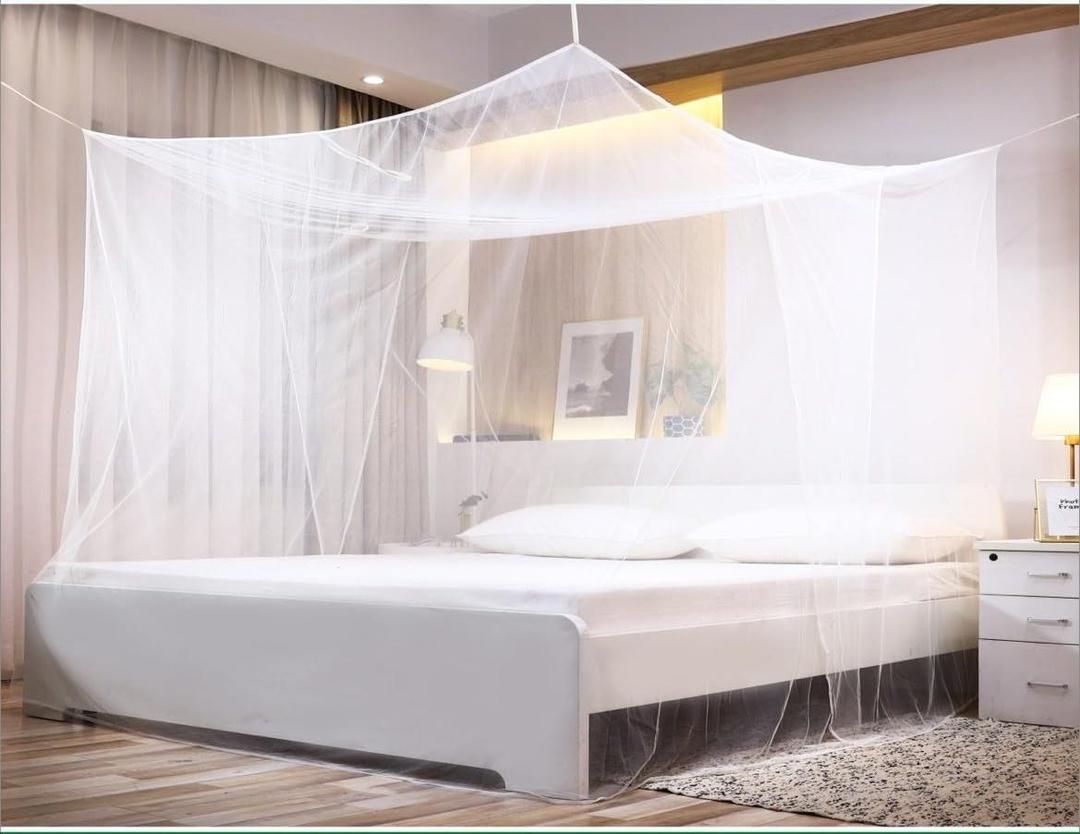 Premium Bed Mosquito Net Full & Queen Size, Elegant White Rectangular Canopy, 360° Protection with Breathable Mesh and Easy Installation