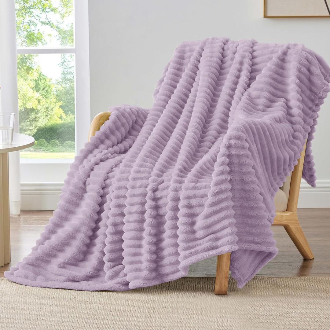 BEDELITE Fleece Throw Blanket for Couch - 300GSM Soft & Warm Fluffy Lilac Blanket, Decorative and Giftable Striped Blankets for Women, Men, 50"x60"