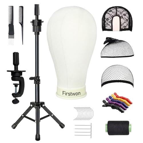 Firstwon 22 Inch Wig Head Mannequin Head for Wigs, Wig Stand with Head for Hair Styling Practice Display Wigs Making Tripod Stand with T Pins Set