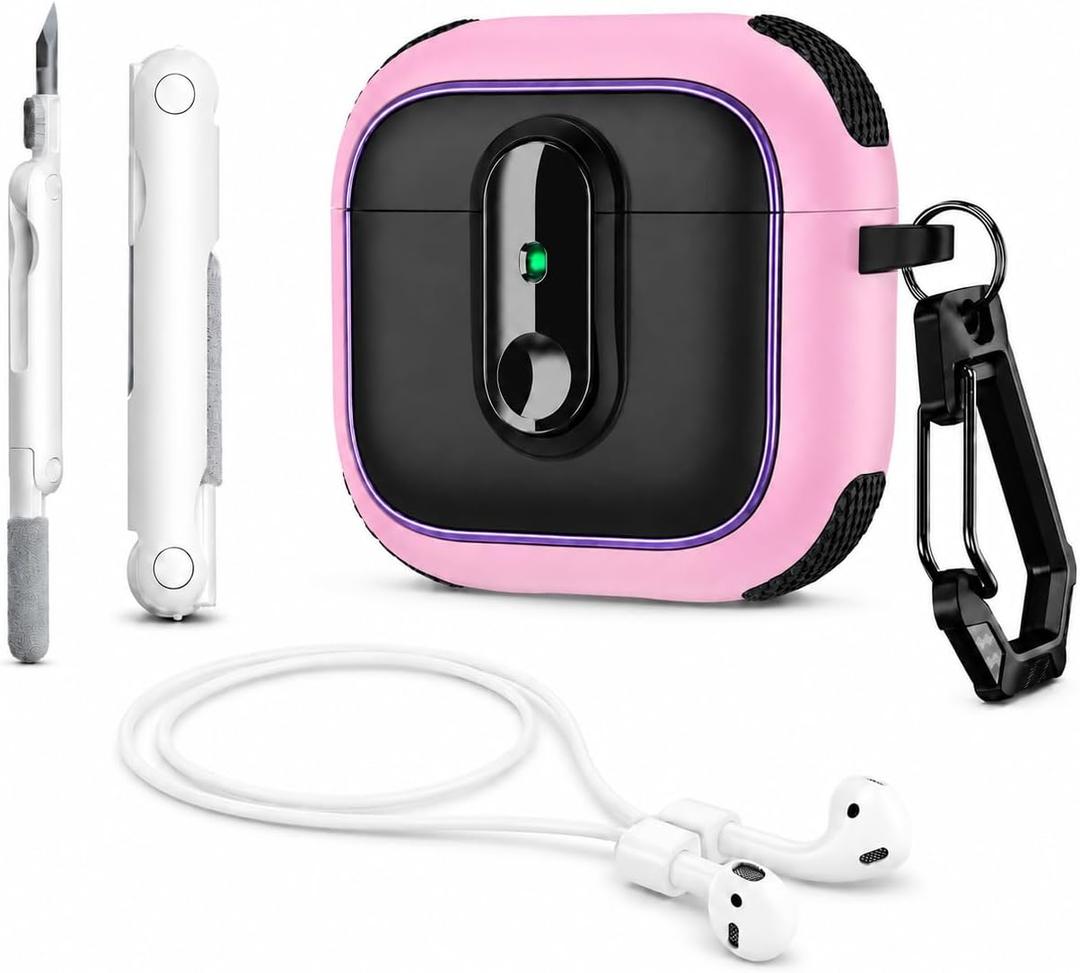KASOTT Case for AirPods Pro 3 (2025), Secure Lock Rugged Protective Cover, Compatible with MagSafe Wireless Charging, with Carabiner, Cleaning Brush & Anti-Loss Lanyard (Pink+Blue)