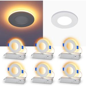 CycevSun 3 Inch LED Recessed Lights with Night Light, Dimmable & 5CCT Selectable Canless Outdoor Soffit, Downlight Wafer Pot Light, 6W, ETL, IC Rated, 6 Pack