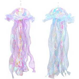 Glitter Iridescent Jellyfish Hanging Decor Blue Purple Jellyfish Kit for Under The Sea Little Mermaid Party Decoration Hanging Jelly Fish Decor Ocean Birthday Wedding Bridal Baby Shower Pa