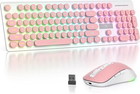 LPNO515375779Backlit Pink Keyboard and Mouse Wireless, 2.4GHz Light Up Typewriter Rechargeable Quiet Keyboard Cordless with USB Receiver for PC/Laptop(Pink)