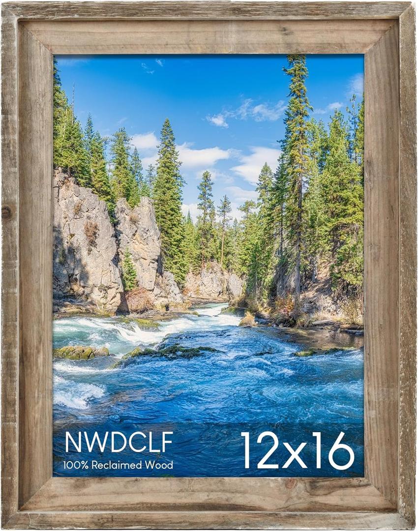 Rustic 12x16 Picture Frame, Reclaimed Barnwood Photo Frame with Real Glass, Distressed Natural Wood Frame for Wall Mount, Farmhouse Country Home Office Cabin Dcor