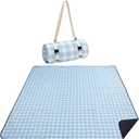 WILLOW WEAVE Picnic Blanket, 80''x80'' Waterproof Outdoor Blankets, Picnic Mat Washable for Beach, Picnic Blankets for Camping on Grass with Shoulder Strap - Blue & White