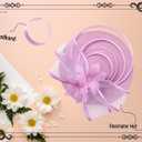 Dressfan Womens Church Derby Fascinator Hats,20s 50s Linen Feather Vintage Feather Wedding Tea Party Derby Hats (Purple)