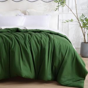 SheRest 1 Piece Duvet Cover Queen Size - Viscose Derived from Bamboo, Soft Breathable Cooling Comforter Cover for Hot Sleepers, 8 Corner Ties and Zipper Closure, No Comforter (Green, 90"x90")