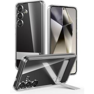Case for Samsung Galaxy S24 Clear with Kickstand,Transparent TPU Hard PC Back Slim Fit Anti-Yellowing Anti-Fall Phone Cover for Galaxy S24 (Clear)