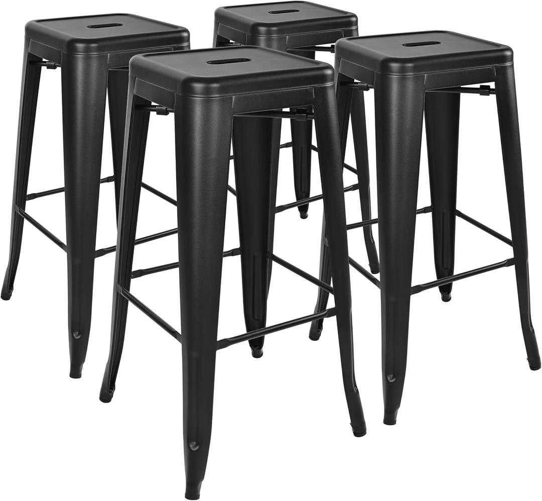 Elevon 30 Inches Metal Bar Stools, High Backless Stools, Indoor Outdoor Stackable Kitchen Stools, Set of 4, Black