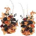 Ling's Moment 41" Tall Free Standing Artificial Flowers Arrangements 2 pcs Wedding Arch Altar Stage Decorations Dusty Blue Navy for Ceremony Reception Silk Rose Fake Floral Party Outdoor Beach Decor,  Oange blackand Pumpkin Orange