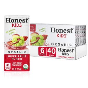 Honest Kids Super Fruit Punch, Organic Juice Drink, 6 Fl oz Juice Boxes, 6 Fl Oz (Pack of 40)