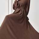 Women's Elegant Swing Flowy Dresses Long Sleeve Invisible Zipper Front Pleated Front Semi Formal Dresses,Brown,Medium