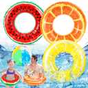 Bennol 3 PCS Swimming Rings with 1 Beach Ball Inflatable Pool Floats for Kids Adults 32.5'' Fruits Pool Floaties Rings Tube Toys for Summer Beach Water Float Party, Swimming Pool, Ocean, Beach Time