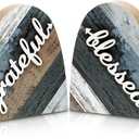 Jetec 2 Pcs Rustic Wooden Heart Table Decor, Daisy Farmhouse Home Decor, Bless This Home & Be Kind Sign for Living Room, Dining Room, Shelf & Mantel, Ideal Housewarming & Birthday Gift(Grateful Style)