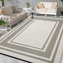 Outdoor Rug 8x10 Ft Waterproof Plastic Straw Rugs for Patio,RV,Beach,Camping, Backyard,Porch, Picnic - Grey&White (Bordered-taupe&white)