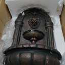 Teamson Home 32.1 in. Wall-Mounted Lion Head Stone LED Outdoor Water Fountain for Gardens, Landscaping, Patios, Balconies, Lawns to Create a Calming Oasis in Outdoor Living Spaces, Antique Bronze