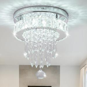 LEONTYNE 9.8" Small Flush Mount LED Crystal Chandelier with K9 Crystals & Steel Frame, Ceiling Light Chandelier for Bedroom Dining Living Hallway (6000K Cool White)
