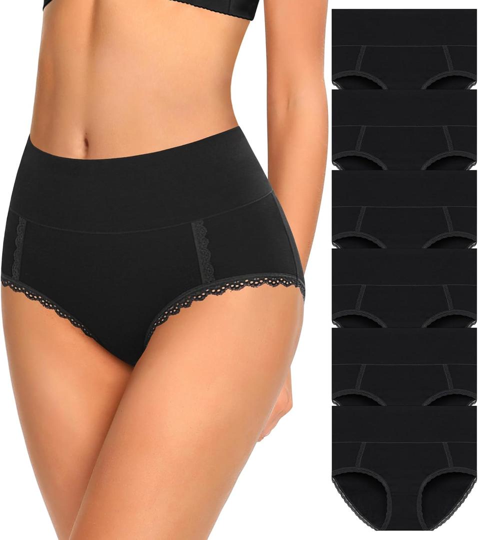 MISSWHO Cotton High Waisted Soft Womens Underwear Breathable Panties, Multipack (Large)
