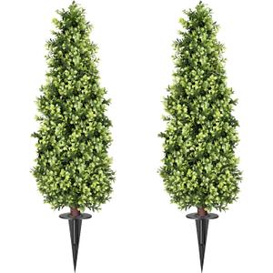 LeafVerse 27" Boxwood Topiary Trees Artificial UV Resistant Fake Plant Balls Greenery Bushes with Spike, Perfect for Front Porch, Garden & Indoor Home Dcor,2 Pack