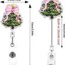 2 x Christmas Tree Badge Reels - Christmas Pink Bow Badge Holder Retractable Clip with Glitter Tree Design, Sparkling Colored Lamp Tree Badge Reels for Nurse Doctor, Holiday Name Tag for Office
