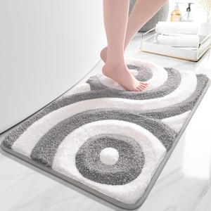 QJHOMO Gray and White Bathroom Rugs Non Slip Bath Mat Modern Aesthetic Bathroom Decor, Geometric Striped Bath Rug Soft Fluffy Floor Mats, Thick Microfiber Carpet Super Absorbent Bathmat (20x32 inch) (1'8" x 2'8" (Rectangular))
